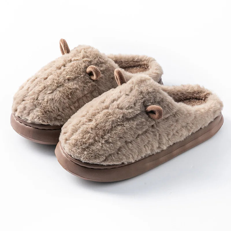 Pantoufles d’hiver pour femmes - Chaussons doublés en polaire pelucheuse, chaussons chauds en coton pour l’intérieur/l’extérieur avec semelle antidérapante