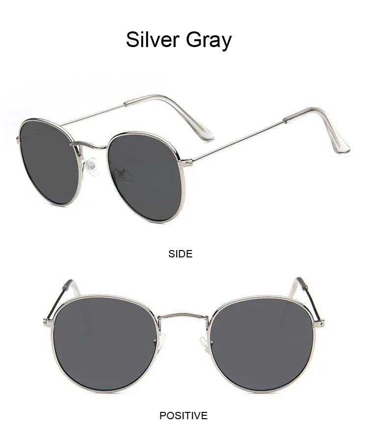 Lunettes de soleil rondes métalliques petites pour femme, vintage, de marque, pour voyage, classiques, lunettes de soleil mode rétro pour femme