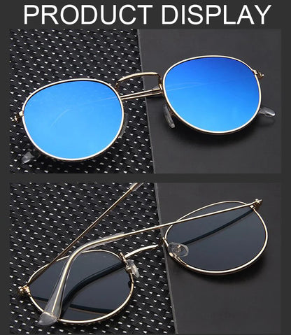 Lunettes de soleil rondes métalliques petites pour femme, vintage, de marque, pour voyage, classiques, lunettes de soleil mode rétro pour femme