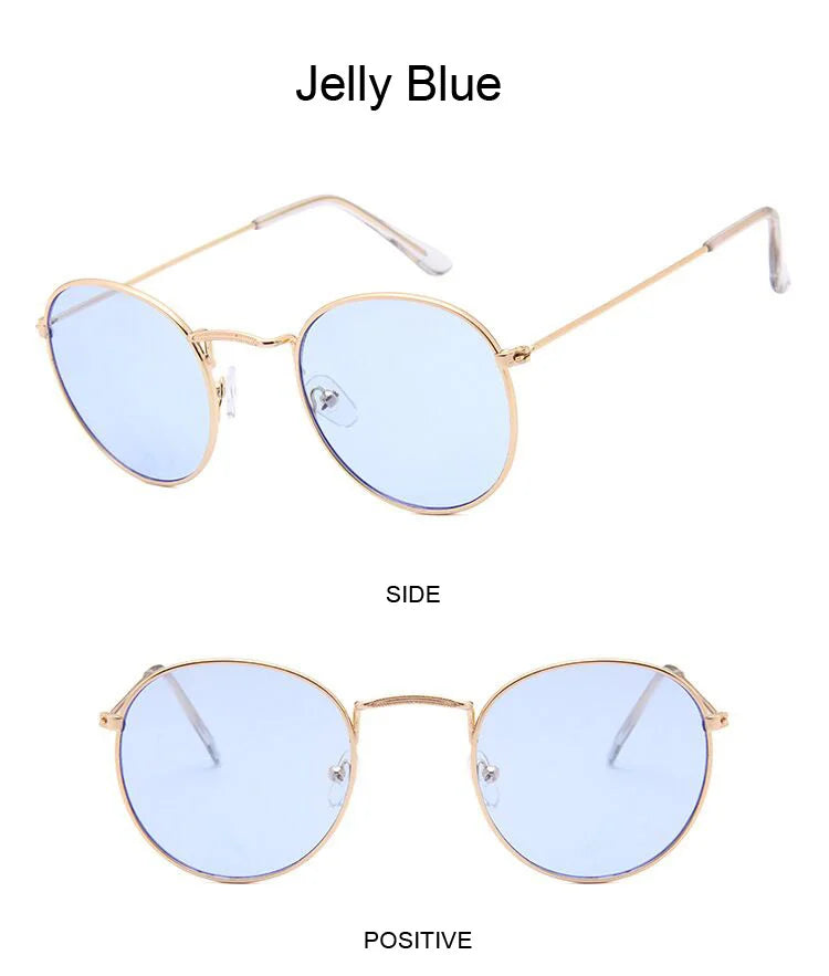 Lunettes de soleil rondes métalliques petites pour femme, vintage, de marque, pour voyage, classiques, lunettes de soleil mode rétro pour femme