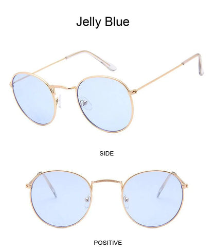 Lunettes de soleil rondes métalliques petites pour femme, vintage, de marque, pour voyage, classiques, lunettes de soleil mode rétro pour femme