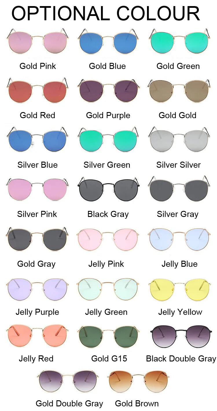 Lunettes de soleil rondes métalliques petites pour femme, vintage, de marque, pour voyage, classiques, lunettes de soleil mode rétro pour femme