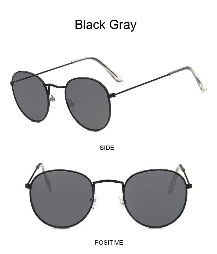Lunettes de soleil rondes métalliques petites pour femme, vintage, de marque, pour voyage, classiques, lunettes de soleil mode rétro pour femme