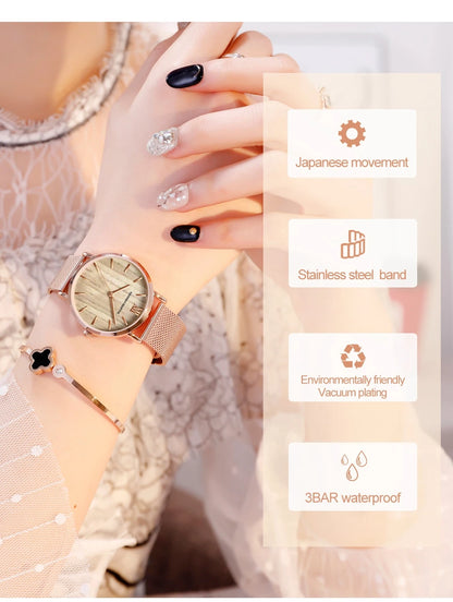 Montre pour femme HANNAH MARTIN en acier inoxydable de qualité, mouvement à quartz japonais, étanche, 36 mm, entièrement or rose, idéale pour le dropshipping.