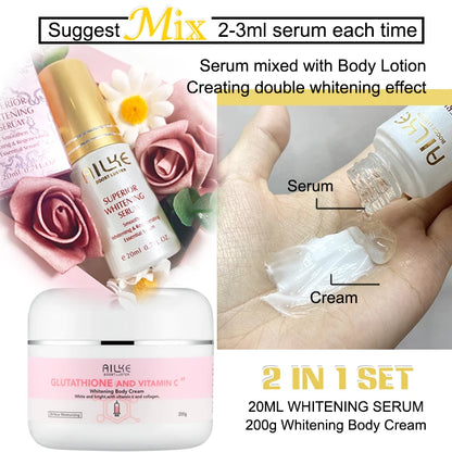 Crème de soin éclaircissante pour la peau AILKE, lotion éclaircissante, élimine les taches foncées avec glutathion, beurre de karité, crème corporelle hydratante
