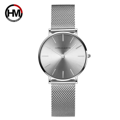 Montre pour femme HANNAH MARTIN en acier inoxydable de qualité, mouvement à quartz japonais, étanche, 36 mm, entièrement or rose, idéale pour le dropshipping.