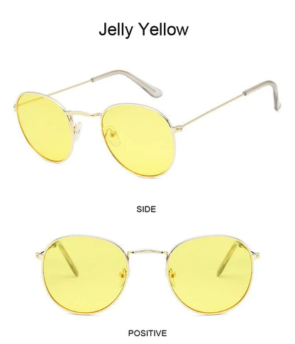Lunettes de soleil rondes métalliques petites pour femme, vintage, de marque, pour voyage, classiques, lunettes de soleil mode rétro pour femme