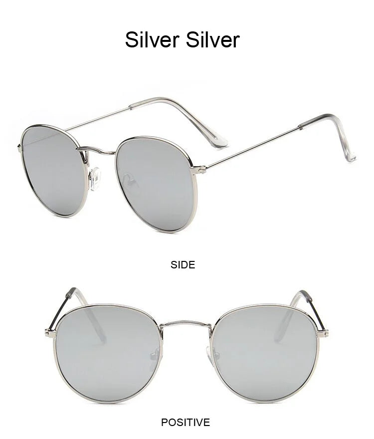 Lunettes de soleil rondes métalliques petites pour femme, vintage, de marque, pour voyage, classiques, lunettes de soleil mode rétro pour femme