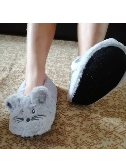 Pantoufles d’intérieur floues pour femmes, hiver, fourrure chaude en peluche, antidérapantes avec adhérence, chaussures d’intérieur moelleuses et confortables pour femmes paresseuses, oreilles de souris, chaussures de