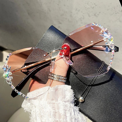 Lunettes de soleil de luxe au design vintage sans monture avec strass 2025 pour femmes et hommes, verres dégradés tendance, lunettes de soleil pour femme