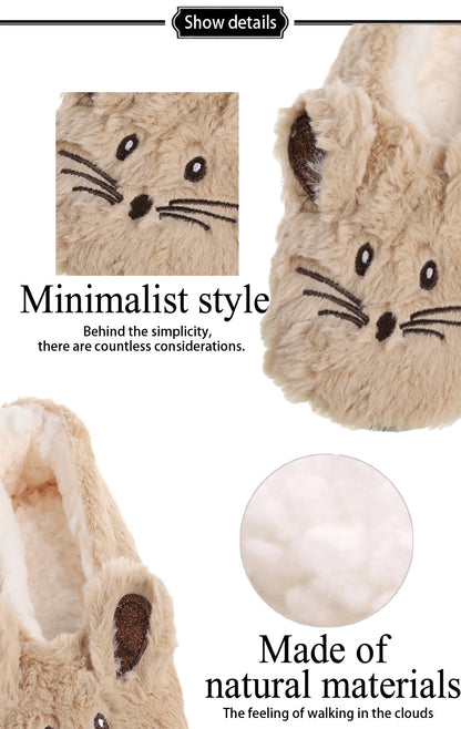 Pantoufles d’intérieur floues pour femmes, hiver, fourrure chaude en peluche, antidérapantes avec adhérence, chaussures d’intérieur moelleuses et confortables pour femmes paresseuses, oreilles de souris, chaussures de