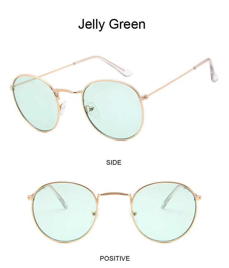 Lunettes de soleil rondes métalliques petites pour femme, vintage, de marque, pour voyage, classiques, lunettes de soleil mode rétro pour femme