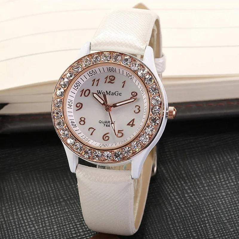 Nouvelles montres pour femmes, montres en cristal, montres pour dames WOMAGE, montre mode décontractée à quartz avec bracelet en cuir, montre femme 2020, reloj mujer