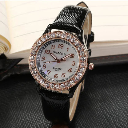 Nouvelles montres pour femmes, montres en cristal, montres pour dames WOMAGE, montre mode décontractée à quartz avec bracelet en cuir, montre femme 2020, reloj mujer
