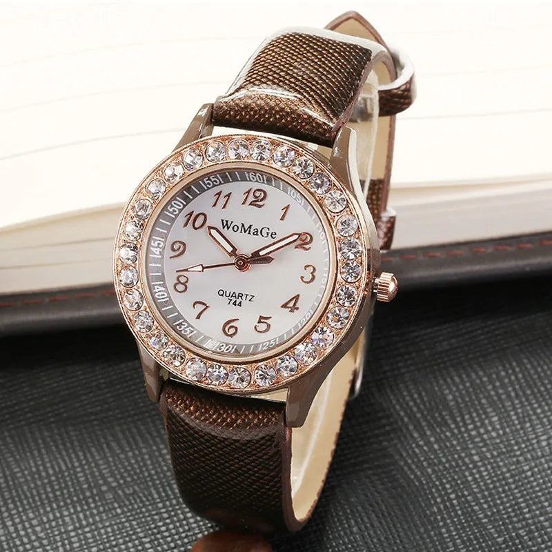 Nouvelles montres pour femmes, montres en cristal, montres pour dames WOMAGE, montre mode décontractée à quartz avec bracelet en cuir, montre femme 2020, reloj mujer