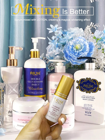 Crème de soin éclaircissante pour la peau AILKE, lotion éclaircissante, élimine les taches foncées avec glutathion, beurre de karité, crème corporelle hydratante