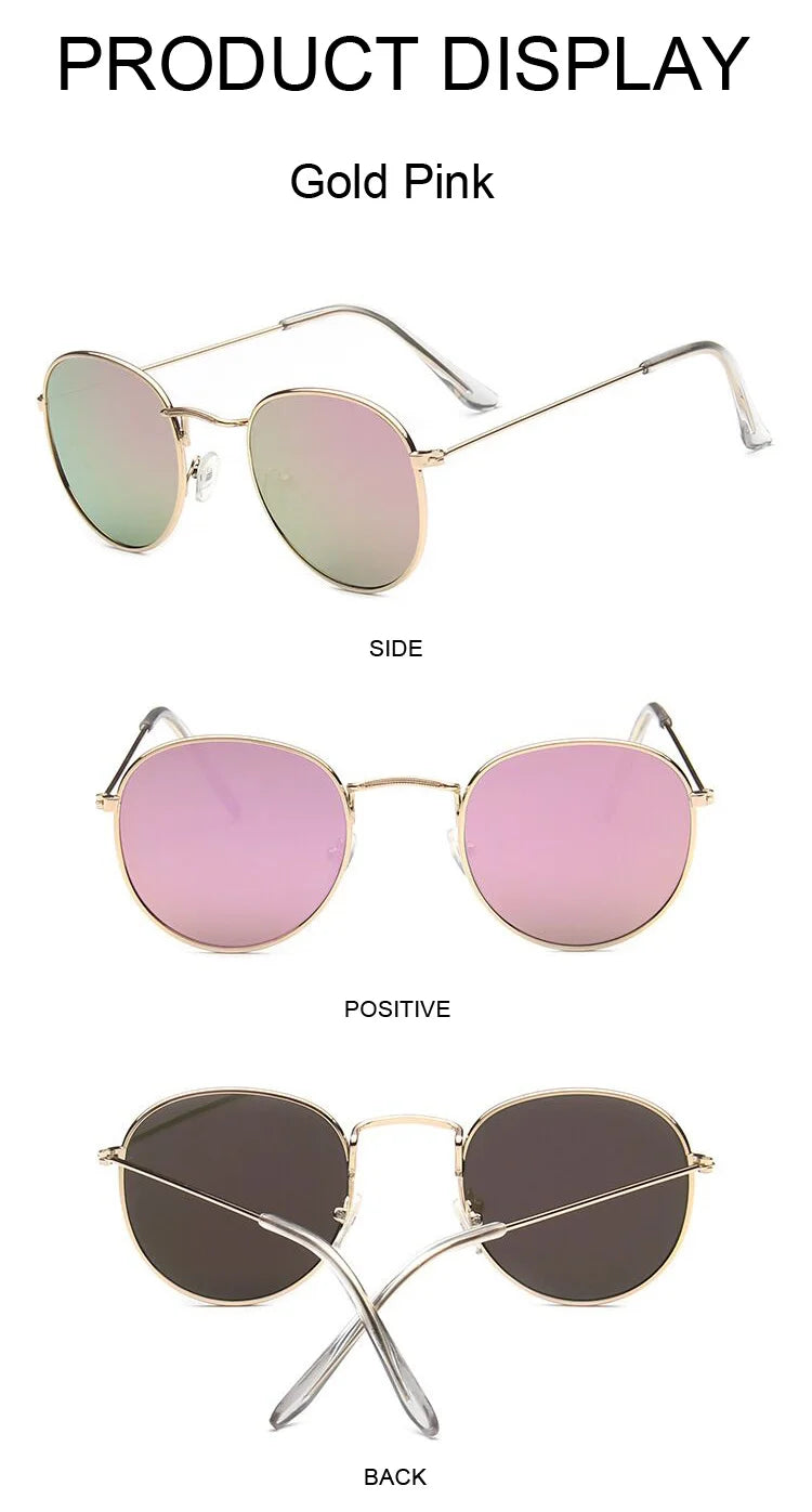 Lunettes de soleil rondes métalliques petites pour femme, vintage, de marque, pour voyage, classiques, lunettes de soleil mode rétro pour femme