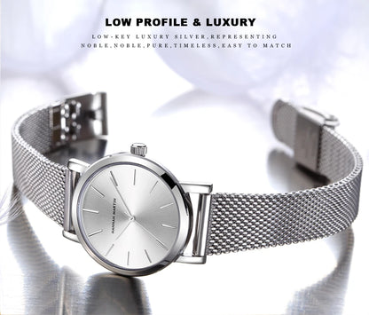 Montre pour femme HANNAH MARTIN en acier inoxydable de qualité, mouvement à quartz japonais, étanche, 36 mm, entièrement or rose, idéale pour le dropshipping.