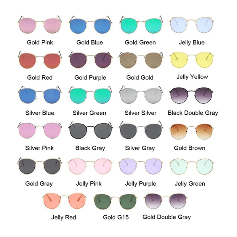 Lunettes de soleil rondes métalliques petites pour femme, vintage, de marque, pour voyage, classiques, lunettes de soleil mode rétro pour femme