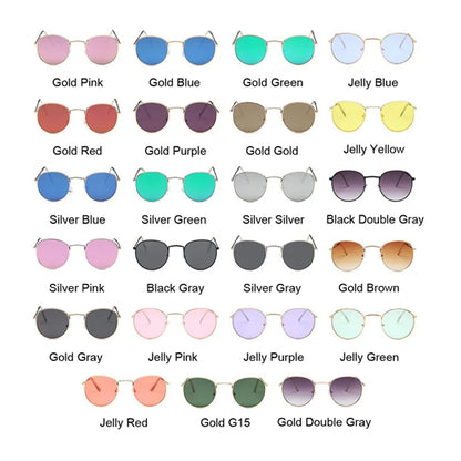Lunettes de soleil rondes métalliques petites pour femme, vintage, de marque, pour voyage, classiques, lunettes de soleil mode rétro pour femme
