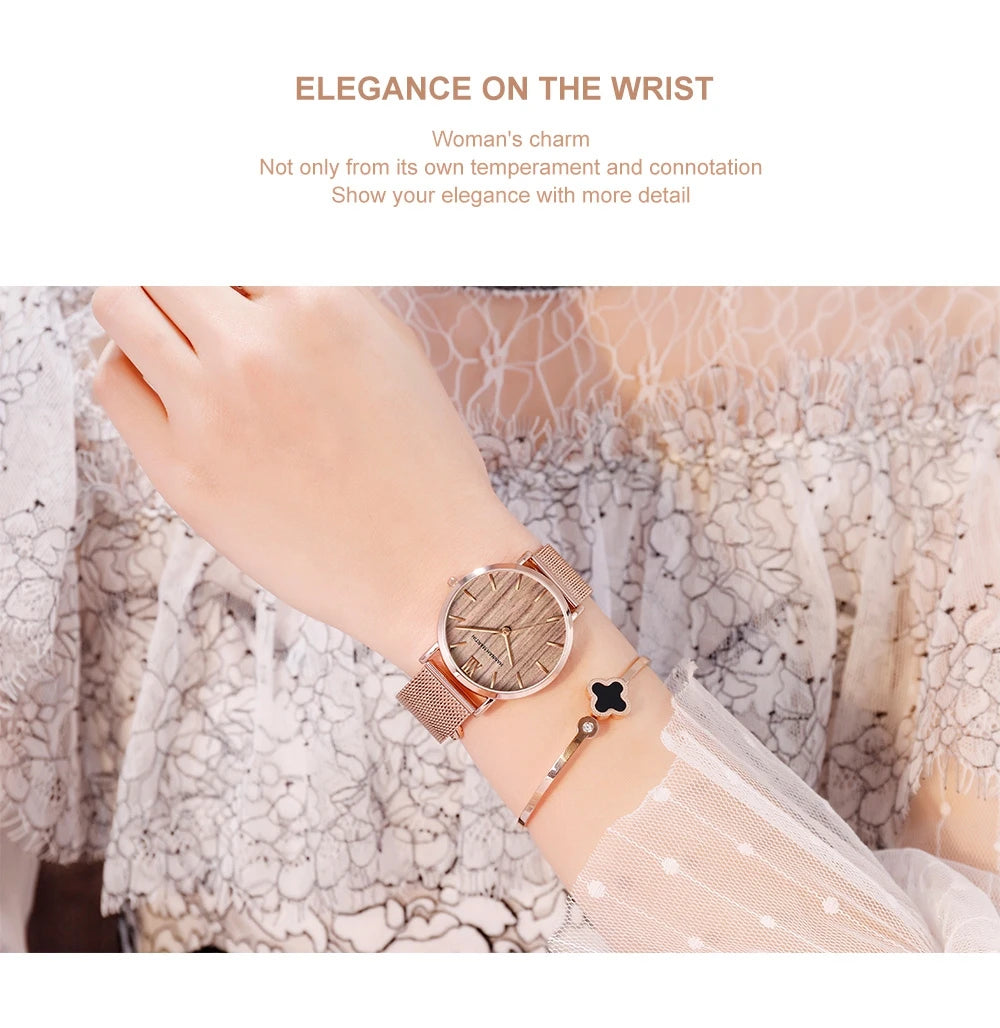 Montre pour femme HANNAH MARTIN en acier inoxydable de qualité, mouvement à quartz japonais, étanche, 36 mm, entièrement or rose, idéale pour le dropshipping.