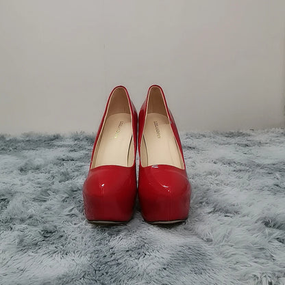 LOSLANDIFEN Escarpins à talons hauts pour femmes 14 cm, bout rond, stilettos, talons femme sexy, chaussures de mariage rouges pour dames, talons plateforme noirs