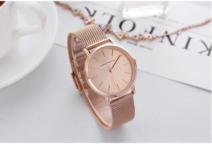 Montre pour femme HANNAH MARTIN en acier inoxydable de qualité, mouvement à quartz japonais, étanche, 36 mm, entièrement or rose, idéale pour le dropshipping.