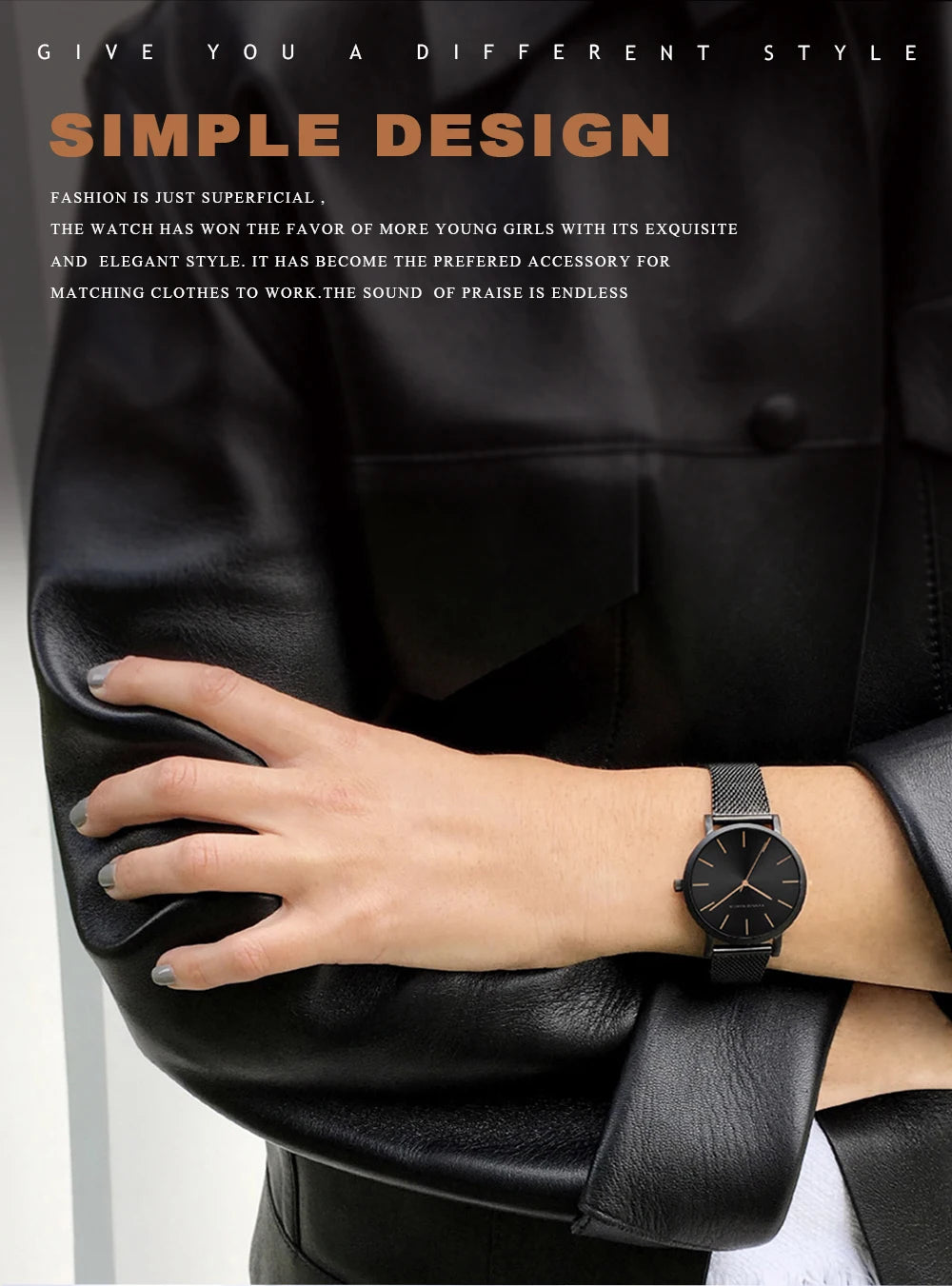Montre pour femme HANNAH MARTIN en acier inoxydable de qualité, mouvement à quartz japonais, étanche, 36 mm, entièrement or rose, idéale pour le dropshipping.