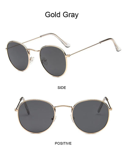 Lunettes de soleil rondes métalliques petites pour femme, vintage, de marque, pour voyage, classiques, lunettes de soleil mode rétro pour femme