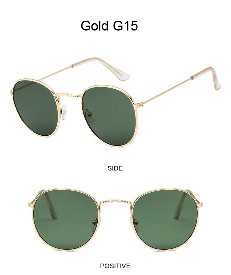Lunettes de soleil rondes métalliques petites pour femme, vintage, de marque, pour voyage, classiques, lunettes de soleil mode rétro pour femme