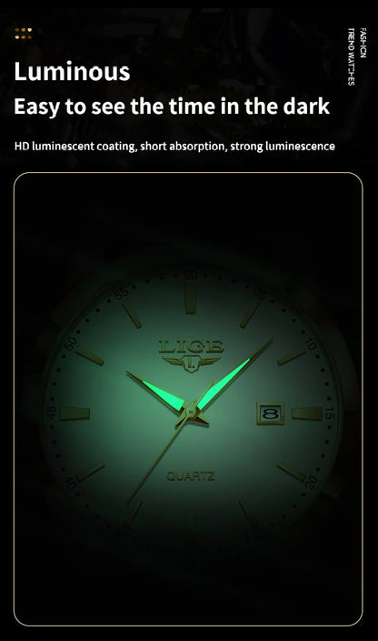 Montre Homme LIGE Nouvelle Montre de Luxe en Cuir Marron pour Homme, Montre Homme Mode Business, Montre Sport d’Extérieur Étanche à Quartz pour Homme