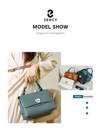 Sac à main Zency pour femme en cuir véritable avec poignée supérieure, style enveloppe simple et tendance, sac à bandoulière de marque de luxe, petit sac bandoulière croisé pour femme