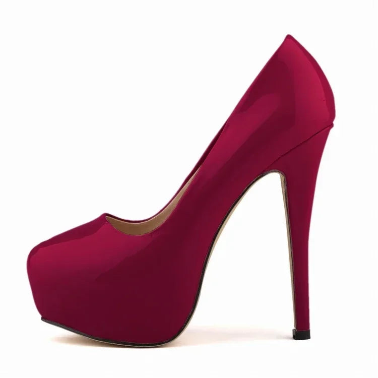 LOSLANDIFEN Escarpins à talons hauts pour femmes 14 cm, bout rond, stilettos, talons femme sexy, chaussures de mariage rouges pour dames, talons plateforme noirs