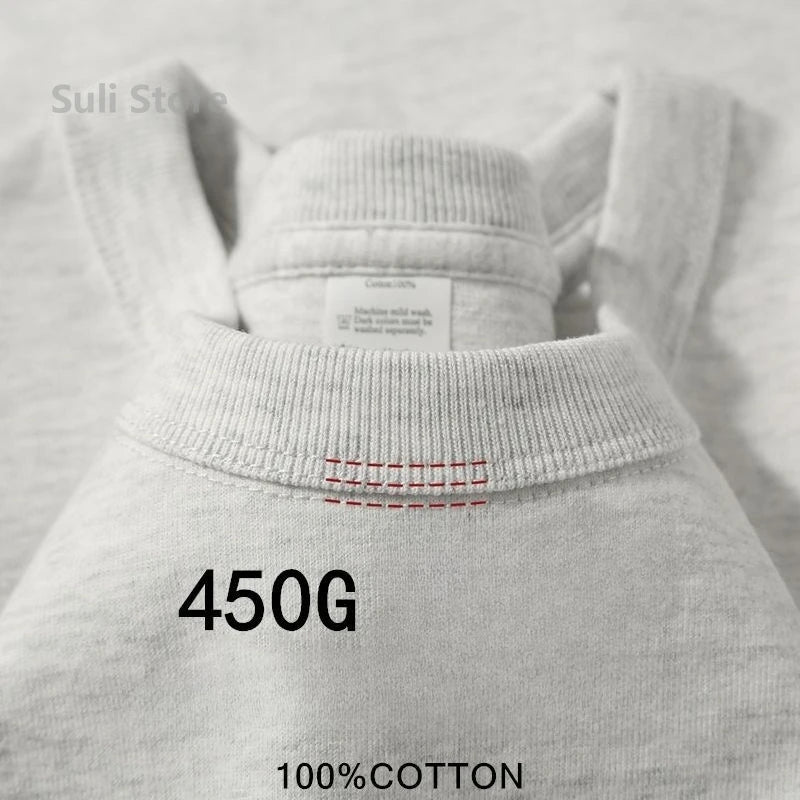 T-shirts unisexes 100 % coton 450 g de haute qualité T-shirts blancs T-shirt vierge d’été pour homme T-shirts pour homme