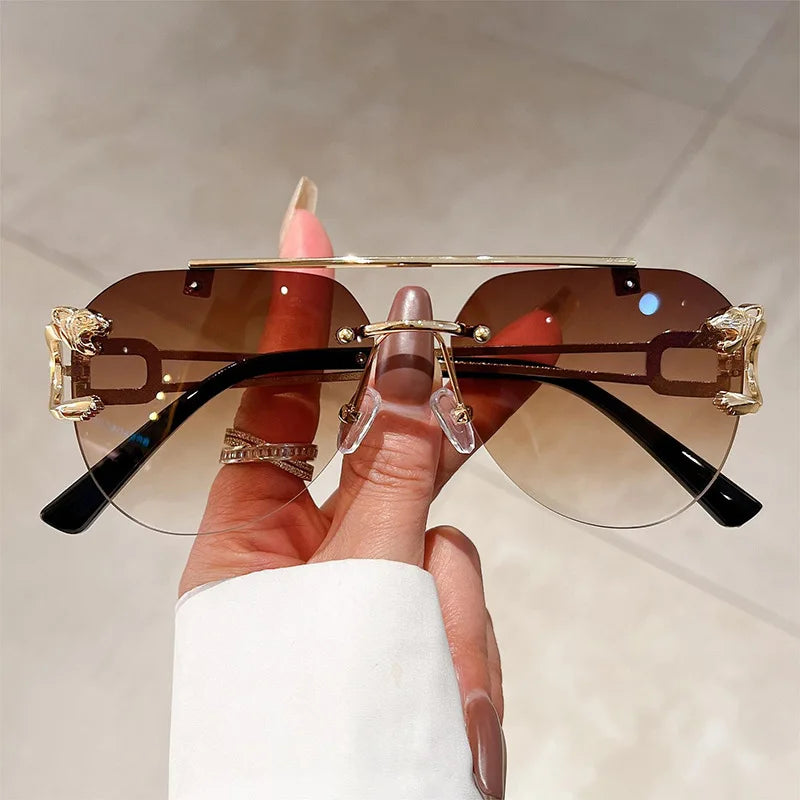 Lunettes de soleil 2023 pour femmes de luxe sans monture, lunettes vintage tendance, lunettes surdimensionnées, shades de soleil femme, gafas de sol mujer, lentes
