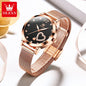 Montre pour femme OLEVS 5189, montre-bracelet à quartz, montre décontractée et tendance pour dames, étanche, lumineuse, bracelet en maille, cadran cœur, index en zircon.