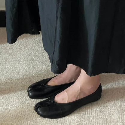 Chaussures plates de ballet pour femmes à bout fendu, chaussures tabi tendance, mocassins décontractés à enfiler, espadrilles en cuir plissé pour femmes, zapatillas mujer