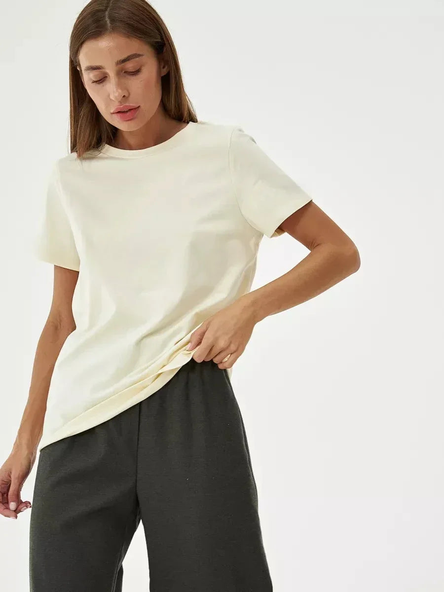 Bornladies Summer T-shirt femme 100 % coton, basique, tendance, uni, manches courtes, haut à superposer ample, 230 g/m², hauts et chemises