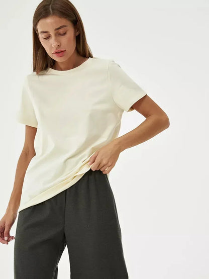 Bornladies Summer T-shirt femme 100 % coton, basique, tendance, uni, manches courtes, haut à superposer ample, 230 g/m², hauts et chemises
