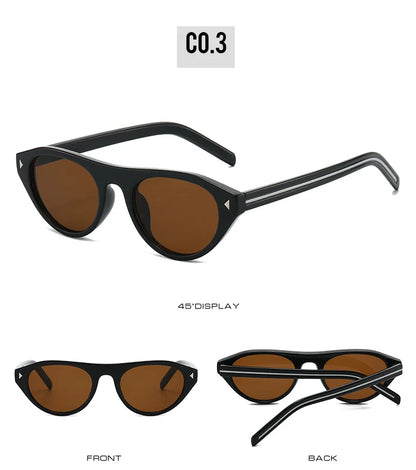 lunettes de soleil vintage petites rondes œil-de-chat pour femmes, nouvelle mode à rivets, sexy, noires léopard, lunettes de soleil tendance pour dames, lunettes d’extérieur modernes