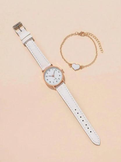 Montre femme mode décontractée avec bracelet, ensemble de montres, bracelet en cuir, cadran rond simple, montre-bracelet à quartz pour femme, montre habillée, horloge, montre femme