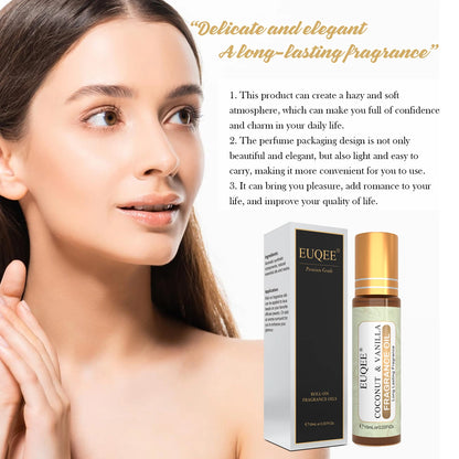 EUQEE 10 ml Huile de parfum à bille pour femmes – huiles aromatiques Coconut Vanilla, Bubble Gum, Bright Crystal, Bombshell, Midnight Rose, Angel