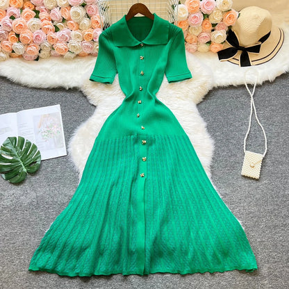 Robe longue en maille mode vintage de la marque YuooMuoo, col rabattu, élégante, à simple boutonnage, coupe trapèze, robe chemise longue pour femme, robes