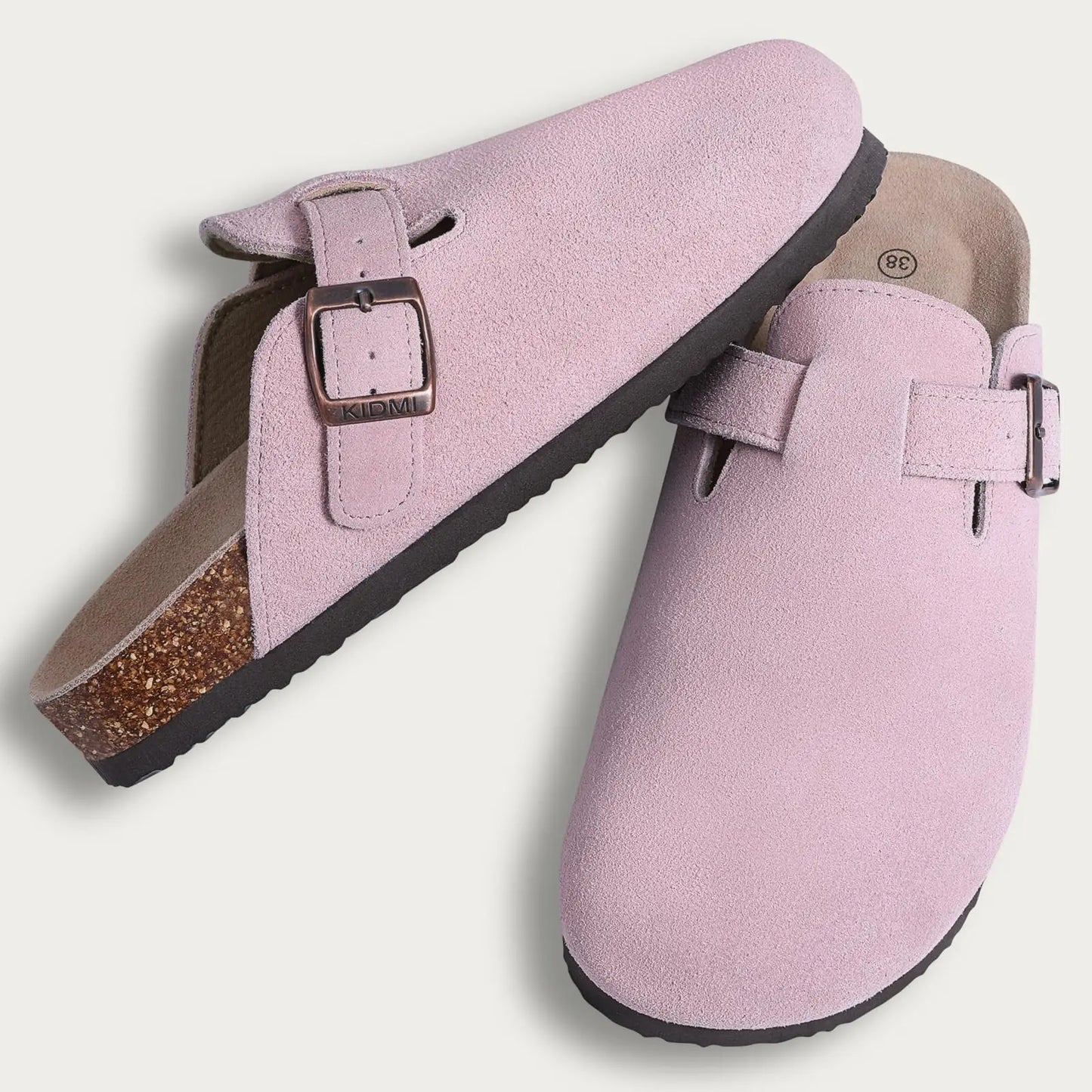 Litfun Nouveaux sabots pour femmes, mules en suède de liège tendance pour femmes, chaussons classiques en liège antidérapants pour l’extérieur avec soutien de la voûte plantaire