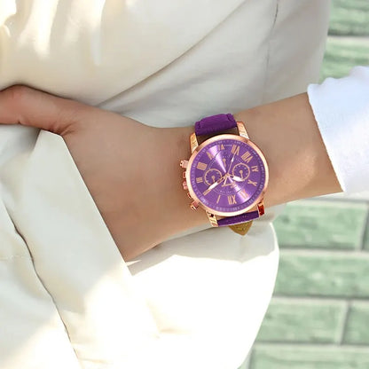 Montre Femme Fashion Montres pour Femmes Bracelet en Cuir Violet Quartz Montre-Bracelet pour Femmes Montre Décontractée et Professionnelle Relogio Feminino