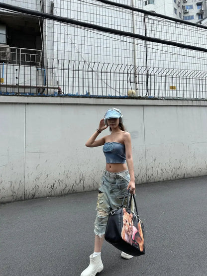 Jeans déchirés Y2K pour femmes style Harajuku Wasteland pantalon en denim baggy pantalon jean vintage boyfriend oversize vêtements japonais des années 2000