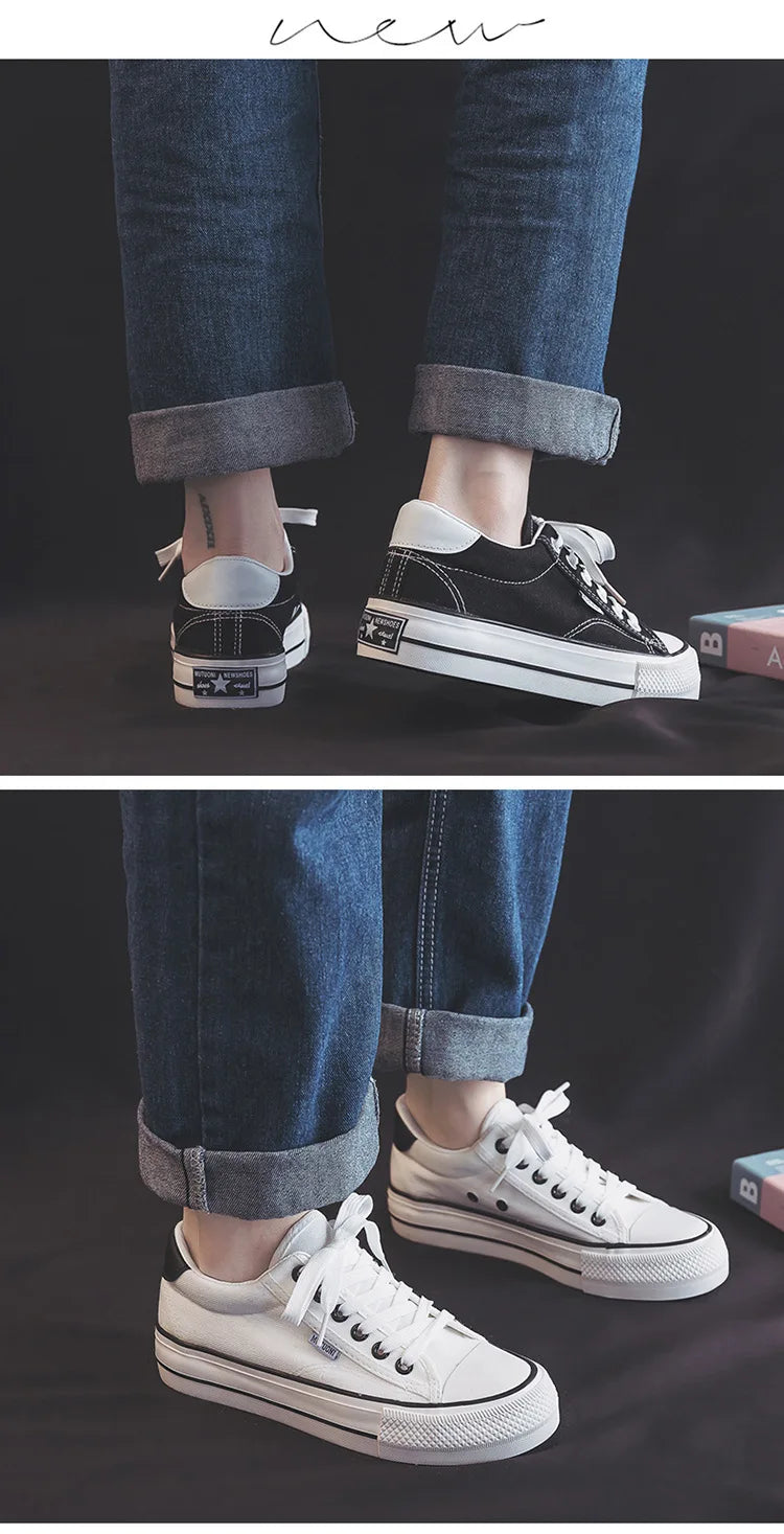 Chaussures pour femmes, chaussures en toile, baskets de printemps à semelle épaisse augmentant la hauteur, chaussures de skate tendance et polyvalentes, chaussures vulcanisées pour étudiantes