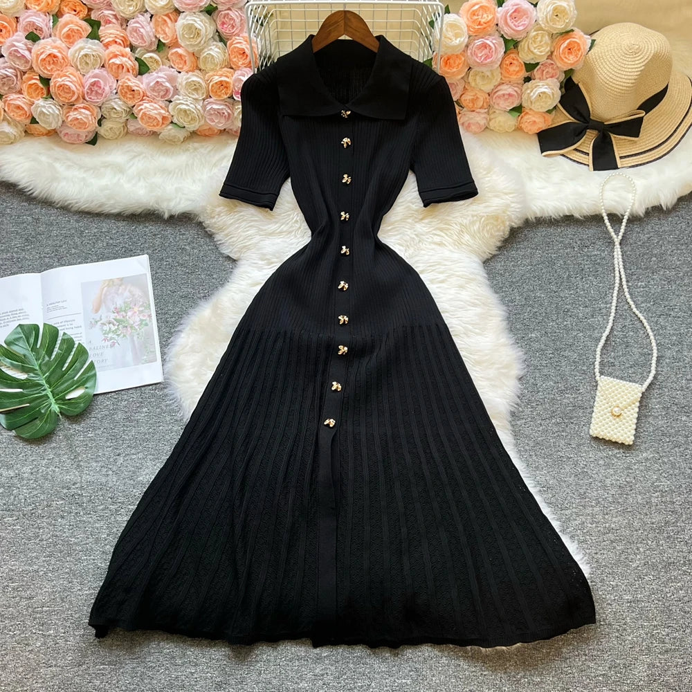 Robe longue en maille mode vintage de la marque YuooMuoo, col rabattu, élégante, à simple boutonnage, coupe trapèze, robe chemise longue pour femme, robes