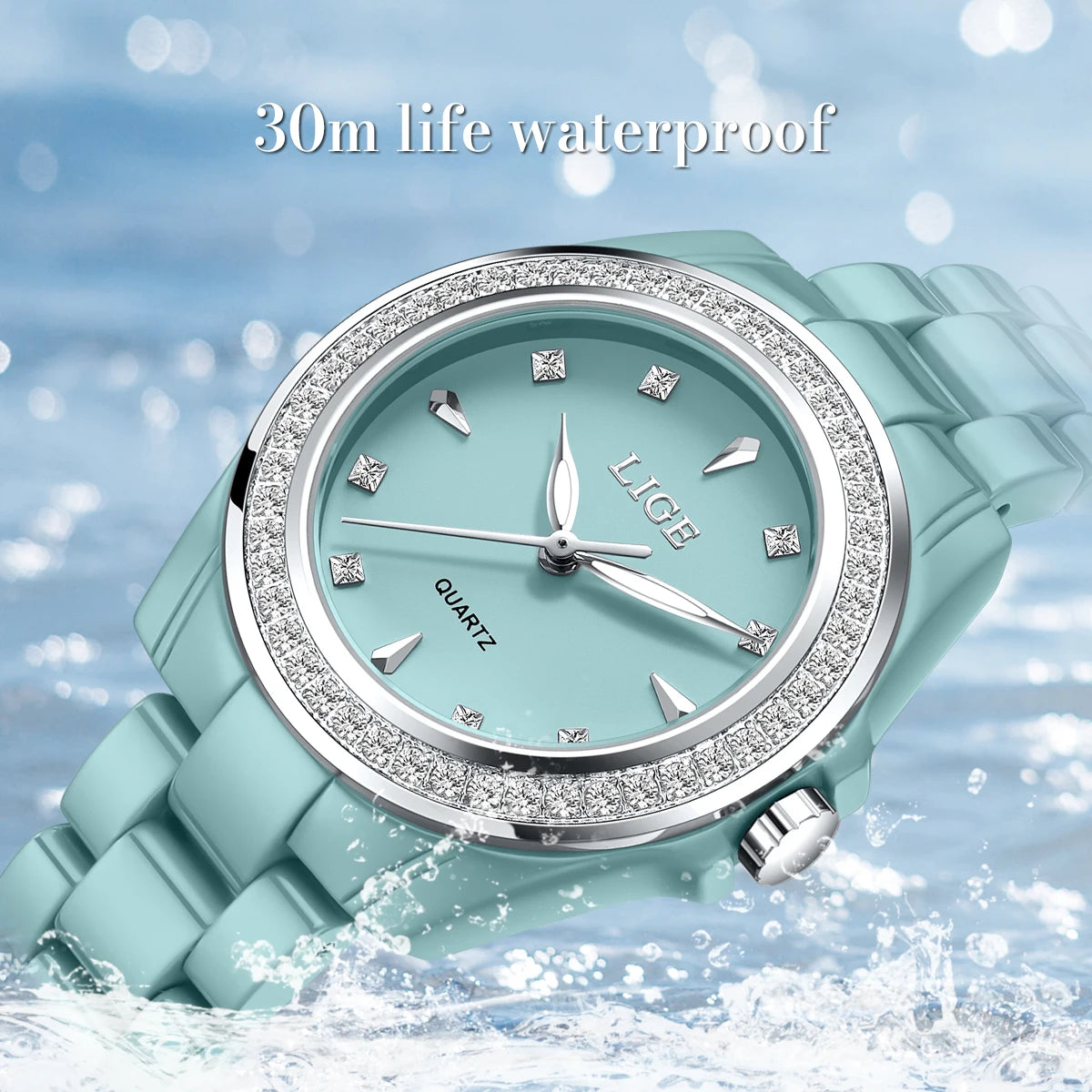 Montre pour femme LIGE 2026 nouvelle montre élégante en céramique à quartz, montre tendance étanche avec affichage lumineux, montre-bracelet pour femme + BOÎTE