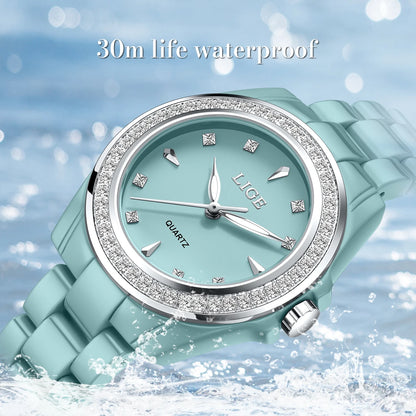 Montre pour femme LIGE 2026 nouvelle montre élégante en céramique à quartz, montre tendance étanche avec affichage lumineux, montre-bracelet pour femme + BOÎTE